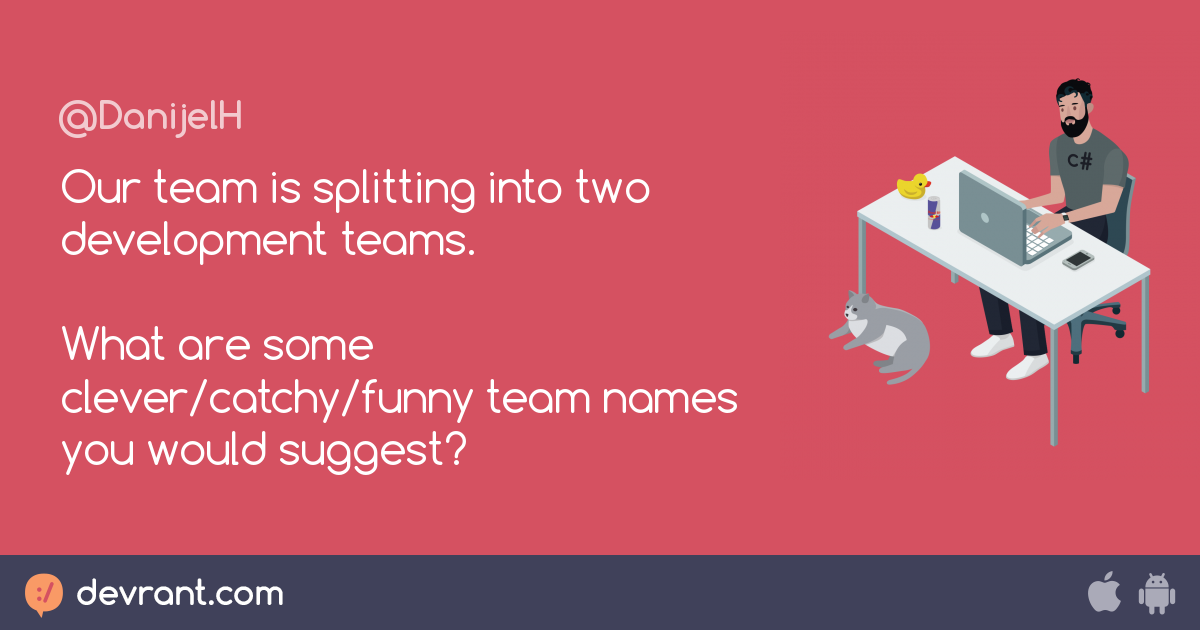 Our team is splitting into two development teams. What are some clever ...